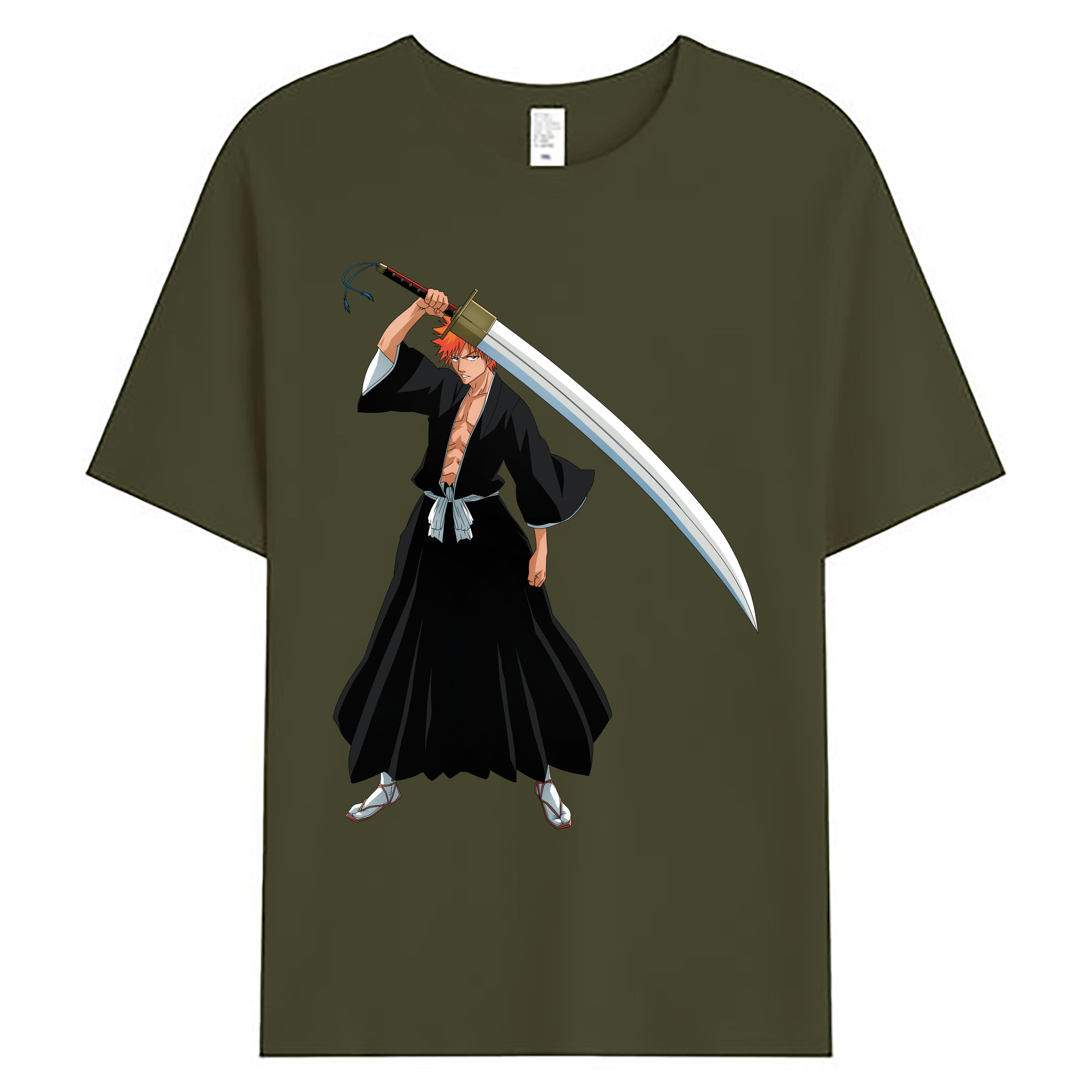 （画像用） ブリーチ 黒崎一護（くろさき いちご）BLEACH Kurosaki Ichigo 綿100％ メンズ半袖Tシャツ｜肌触りやわらか＆通気性